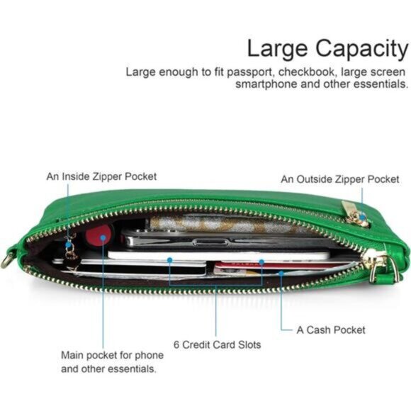 Women's Genuine Italian Leather Wristlet Kelly Green - Picture 3 of 6